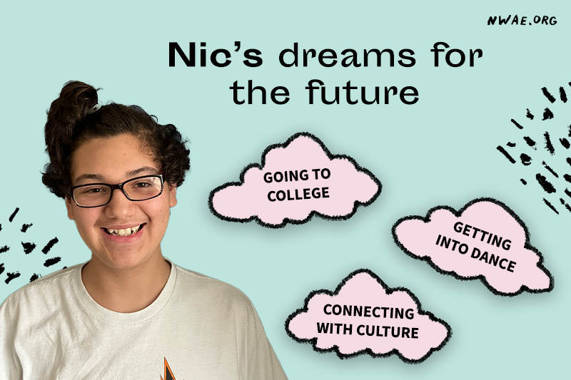 Nic smiling. His goals for the future include going to college, getting into dance, and connecting with his culture.