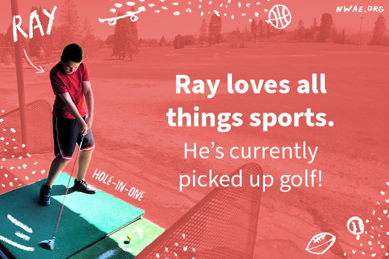 Ray hitting a golf ball on a driving range.